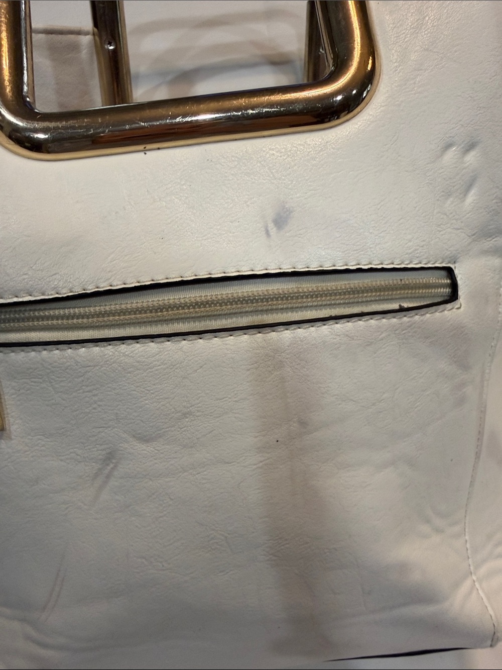 Michael Kors White Leather Tote with Gold Chain and Wood-Accent Handles - Picture 5 of 10